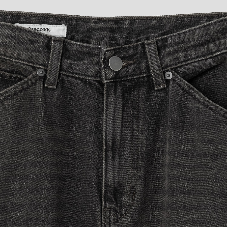 8 seconds Angled Side-Slit Denim Pants — Black