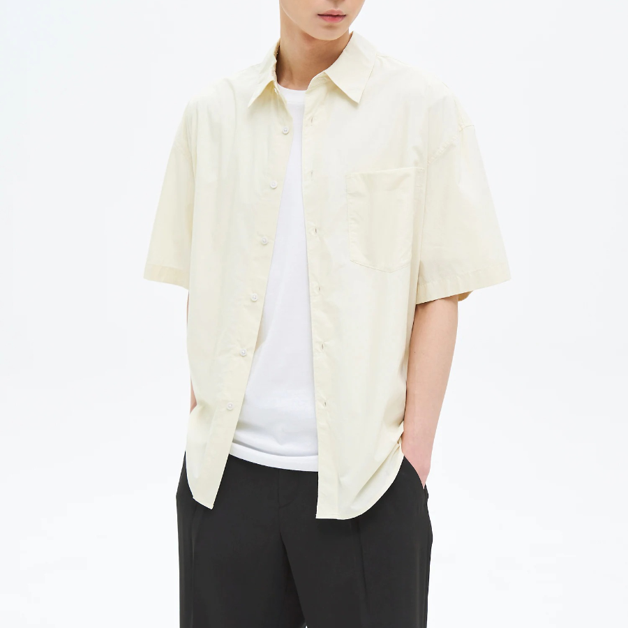 8 seconds 60s Cotton Poplin Oversized Short-Sleeve Shirt — Ivory