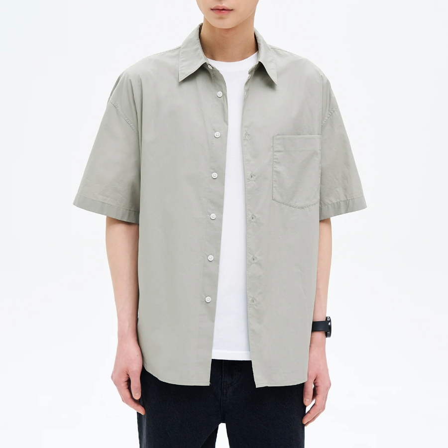 8 seconds 60s Cotton Poplin Oversized Short-Sleeve Shirt — Khaki