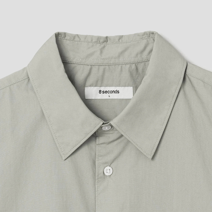 8 seconds 60s Cotton Poplin Oversized Short-Sleeve Shirt — Khaki