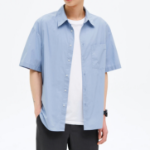 8 seconds 60s Cotton Poplin Oversized Short-Sleeve Shirt — Sky Blue