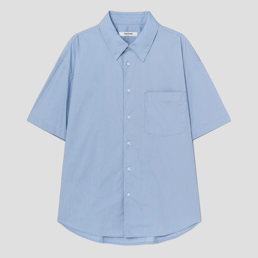8 seconds 60s Cotton Poplin Oversized Short-Sleeve Shirt — Sky Blue