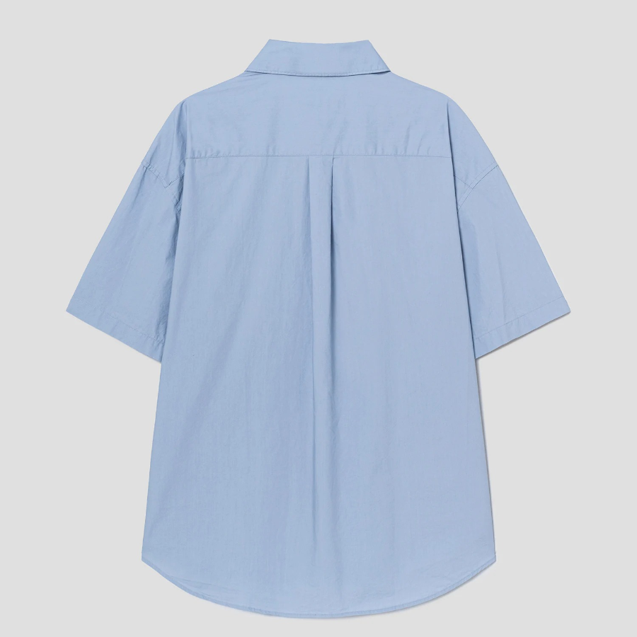 8 seconds 60s Cotton Poplin Oversized Short-Sleeve Shirt — Sky Blue