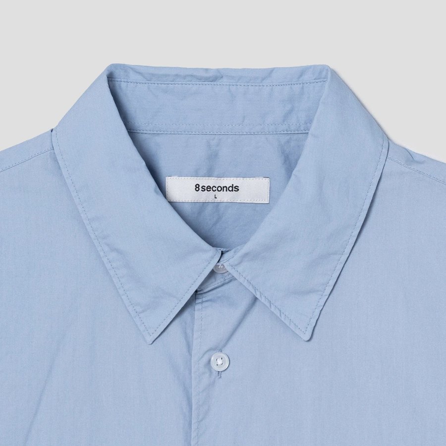8 seconds 60s Cotton Poplin Oversized Short-Sleeve Shirt — Sky Blue