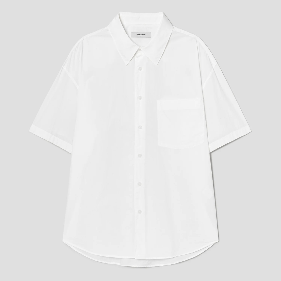8 seconds 60s Cotton Poplin Oversized Short-Sleeve Shirt — White
