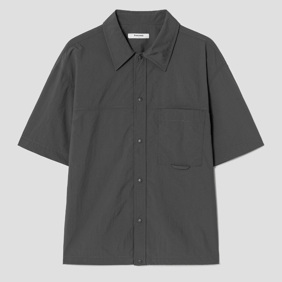 8 seconds Nylon Utility Short-Sleeve Shacket — Ash