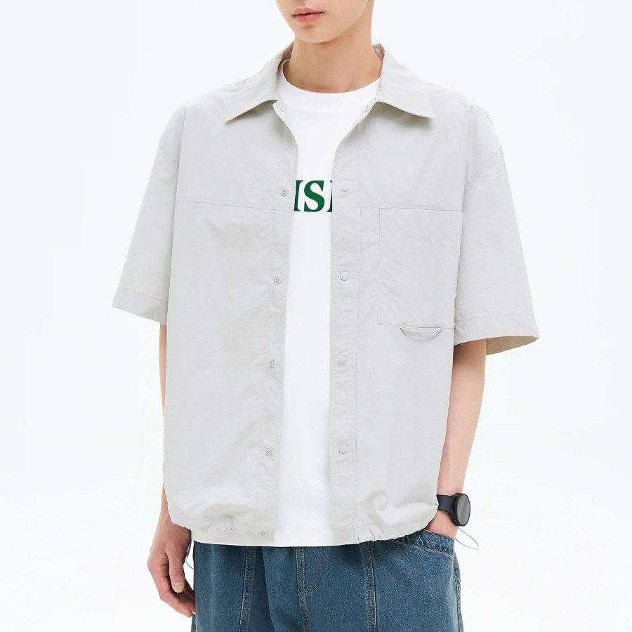 8 seconds Nylon Utility Short-Sleeve Shacket — Light Grey