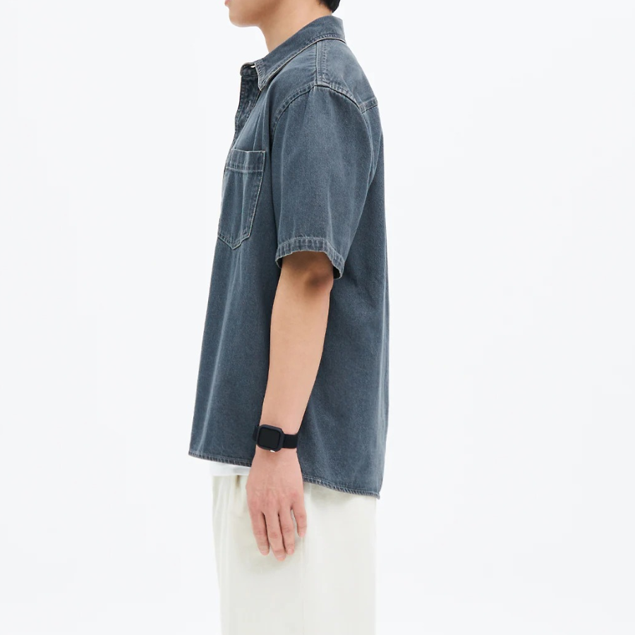 8 seconds Essential Short-Sleeve Denim Shirt — Blue