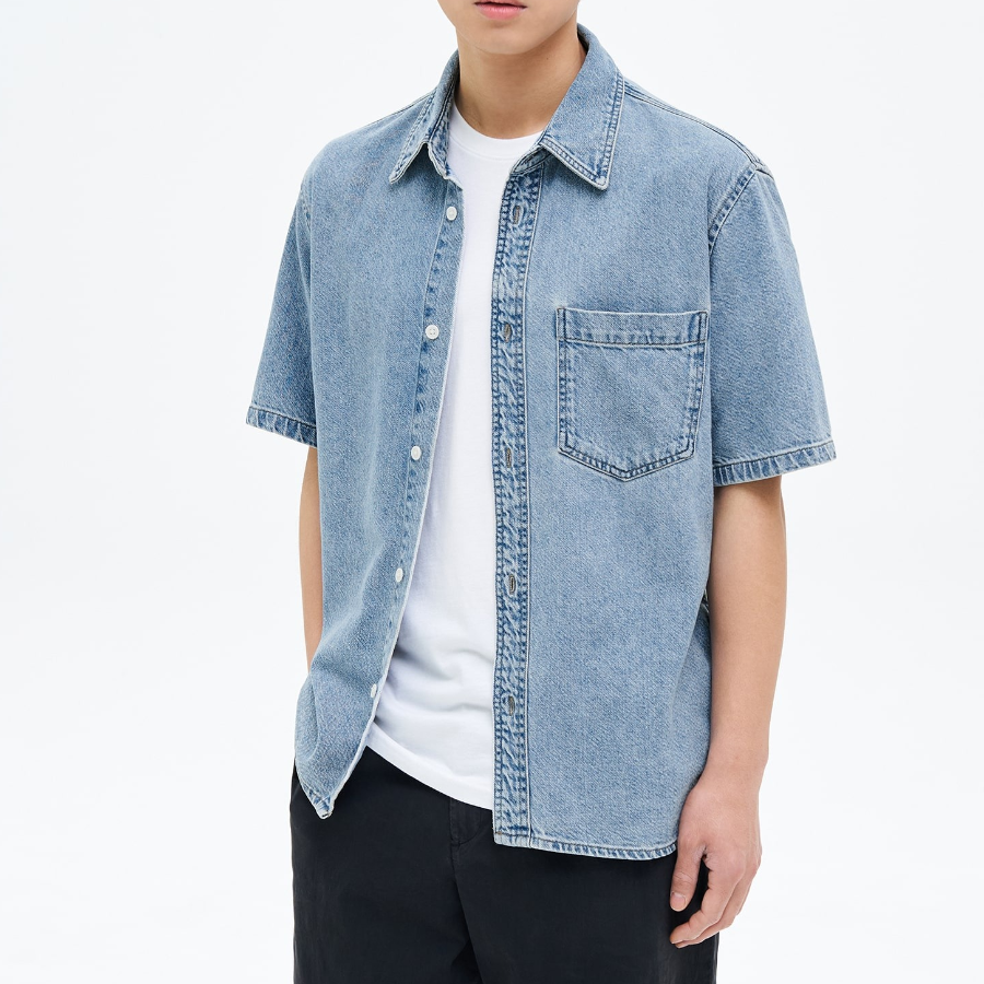 8 seconds Essential Short-Sleeve Denim Shirt — Sky Blue