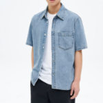 8 seconds Essential Short-Sleeve Denim Shirt — Sky Blue