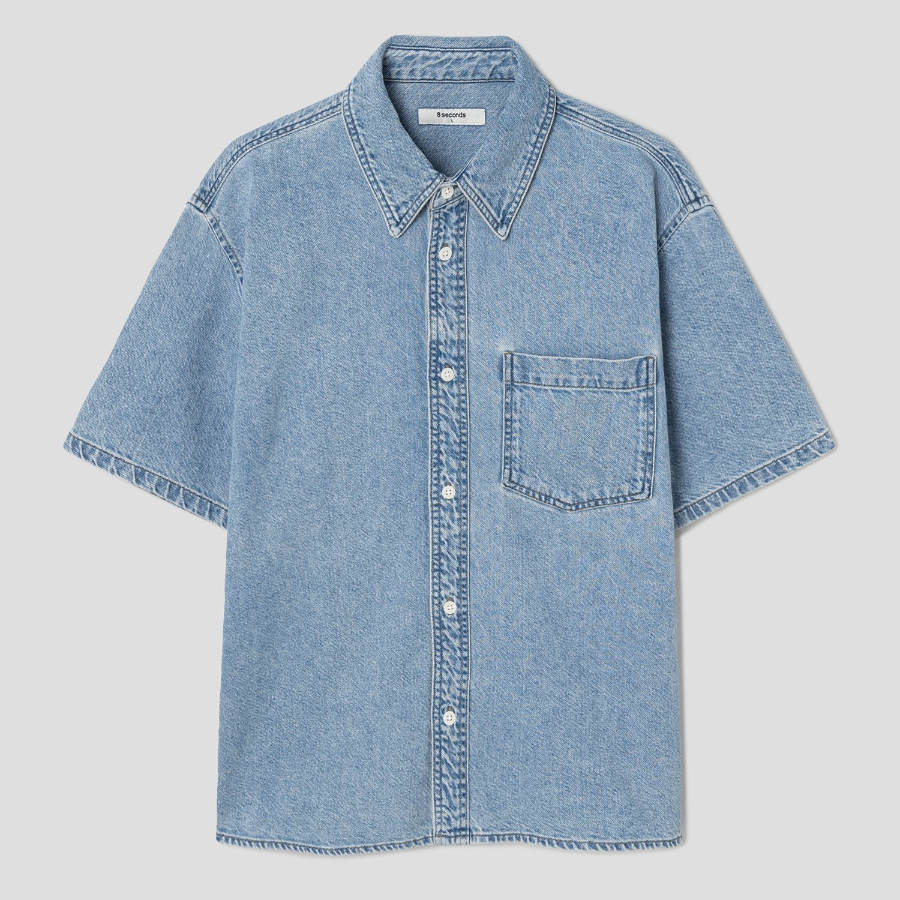 8 seconds Essential Short-Sleeve Denim Shirt — Sky Blue