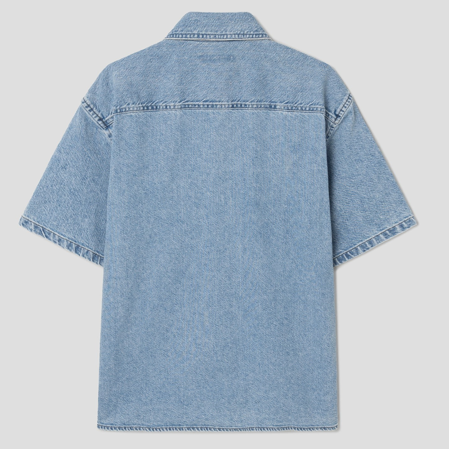 8 seconds Essential Short-Sleeve Denim Shirt — Sky Blue
