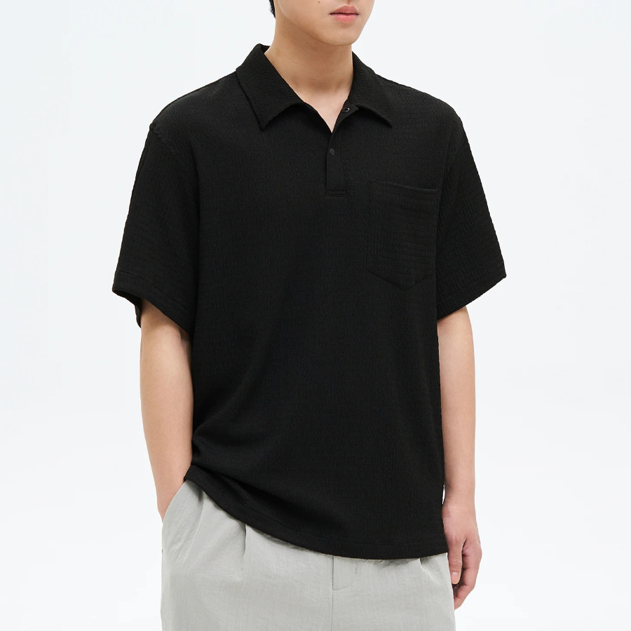 8 seconds Crinkle Pullover Shirt — Black