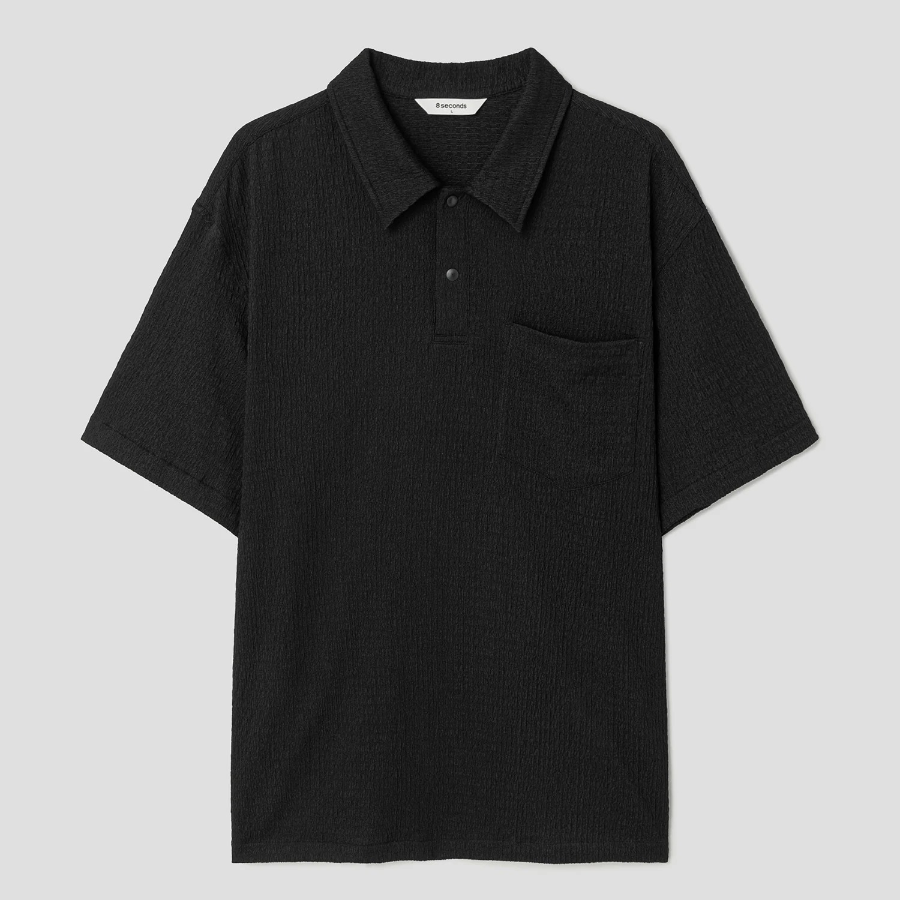8 seconds Crinkle Pullover Shirt — Black