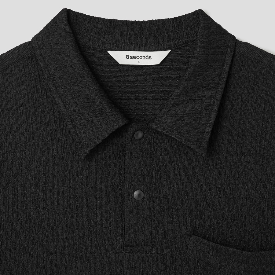 8 seconds Crinkle Pullover Shirt — Black