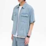 8 seconds Lightweight Zip-Up Denim Short-Sleeve Shirt — Sky Blue