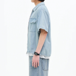 8 seconds Lightweight Zip-Up Denim Short-Sleeve Shirt — Sky Blue