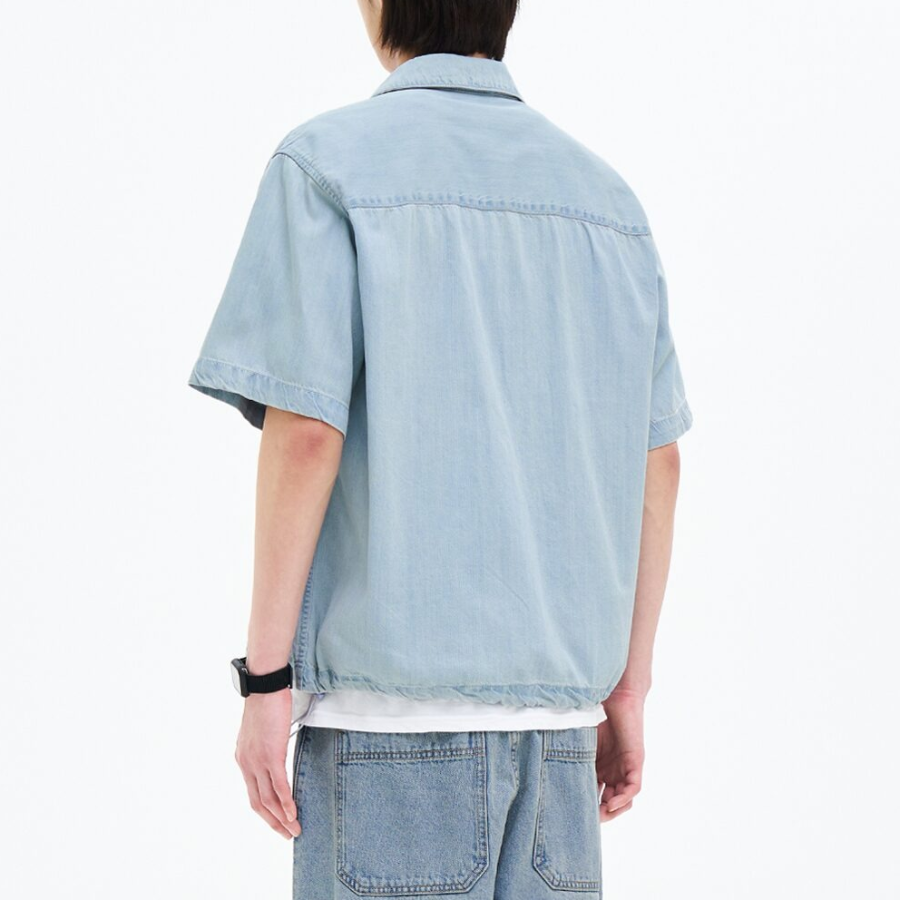 8 seconds Lightweight Zip-Up Denim Short-Sleeve Shirt — Sky Blue