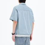 8 seconds Lightweight Zip-Up Denim Short-Sleeve Shirt — Sky Blue
