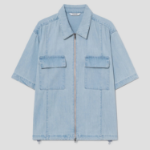 8 seconds Lightweight Zip-Up Denim Short-Sleeve Shirt — Sky Blue