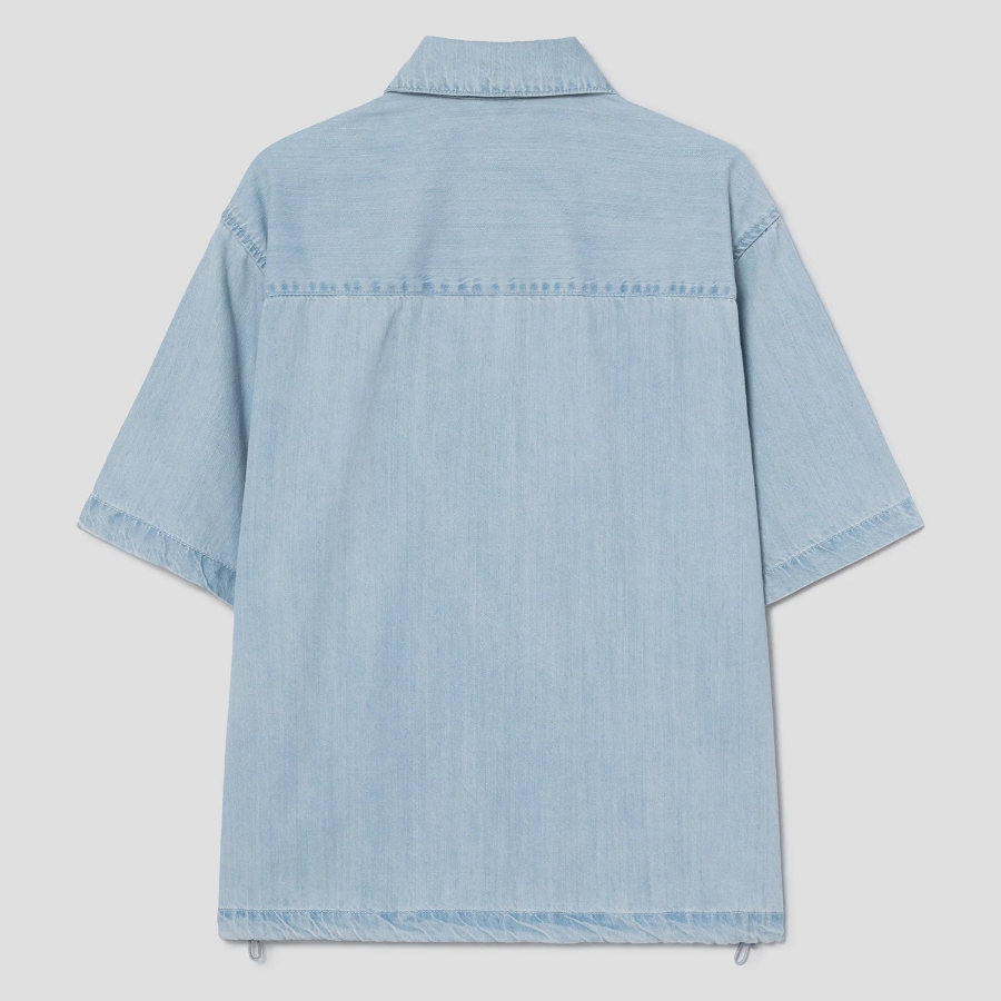 8 seconds Lightweight Zip-Up Denim Short-Sleeve Shirt — Sky Blue