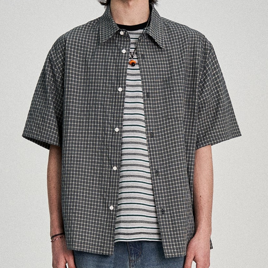 8 seconds Check Short-Sleeve Shirt — Navy