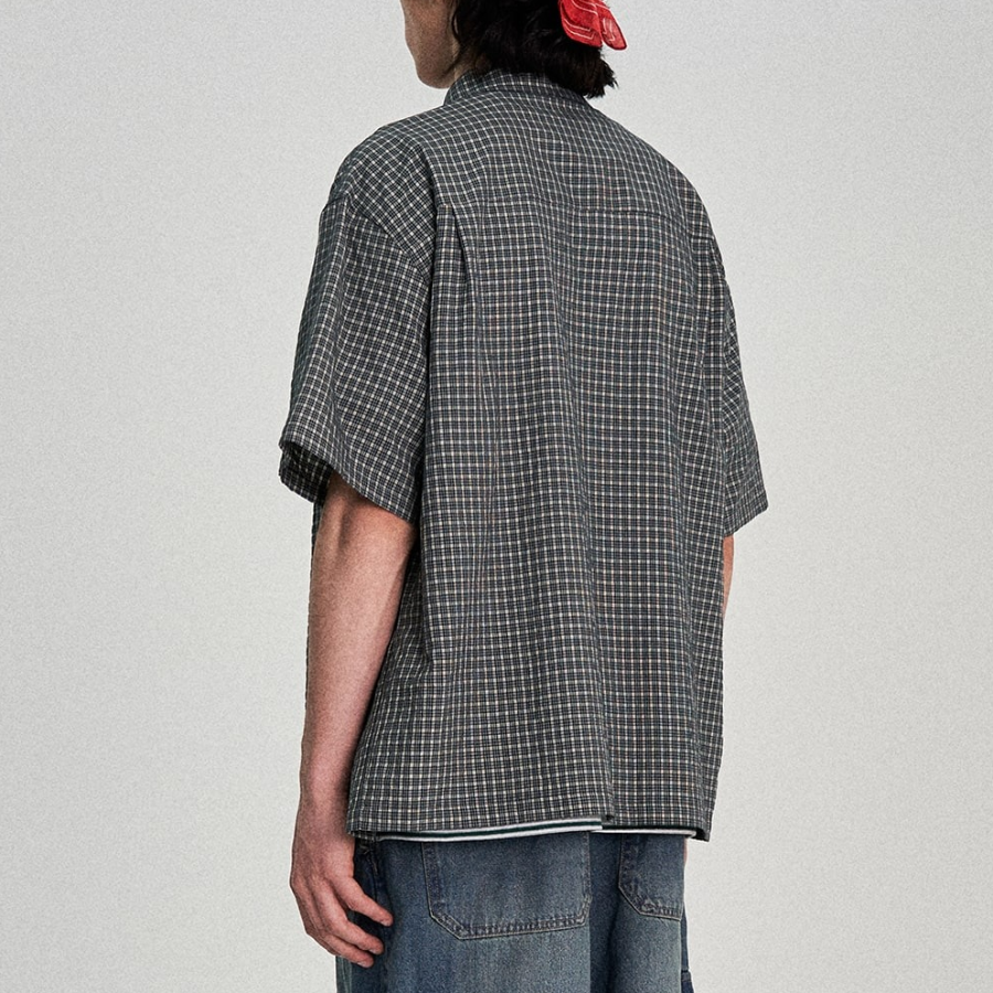 8 seconds Check Short-Sleeve Shirt — Navy