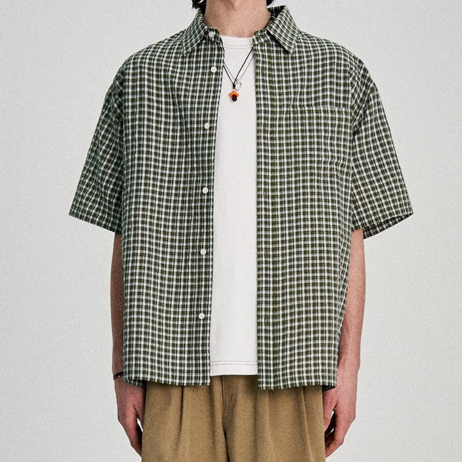 8 seconds Check Short-Sleeve Shirt — Khaki