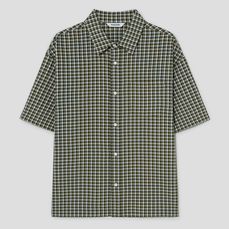8 seconds Check Short-Sleeve Shirt — Khaki