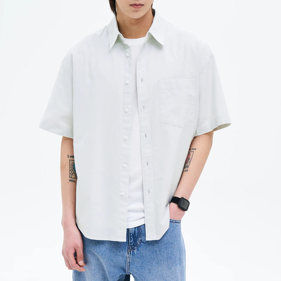 8 seconds Oxford Oversized Short-Sleeve Shirt — Light Green