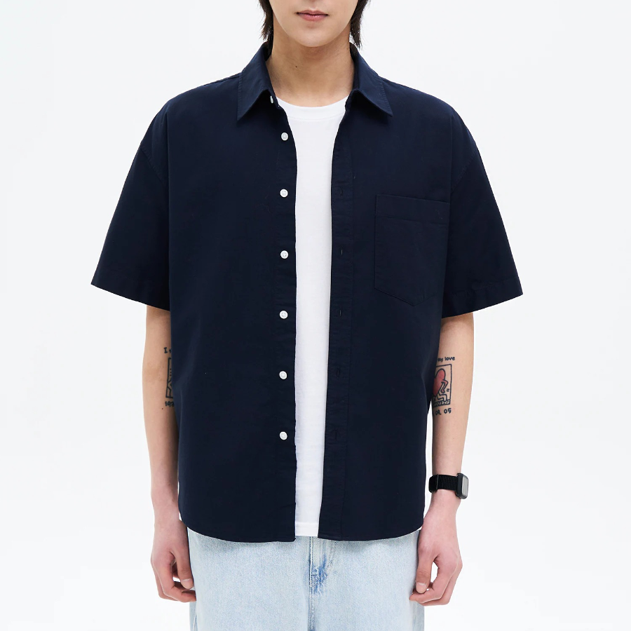 8 seconds Oxford Oversized Short-Sleeve Shirt — Navy