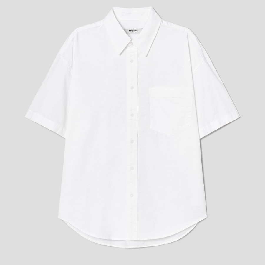 8 seconds Oxford Oversized Short-Sleeve Shirt — White