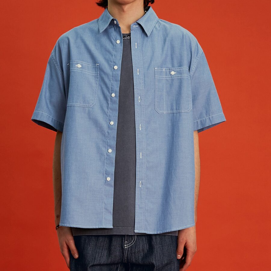 8 seconds Chambray Short-Sleeve Work Shirt — Blue