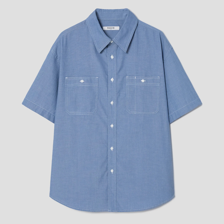 8 seconds Chambray Short-Sleeve Work Shirt — Blue