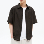 8 seconds Sheer Check Short-Sleeve Shirt — Brown