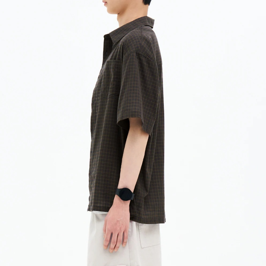 8 seconds Sheer Check Short-Sleeve Shirt — Brown