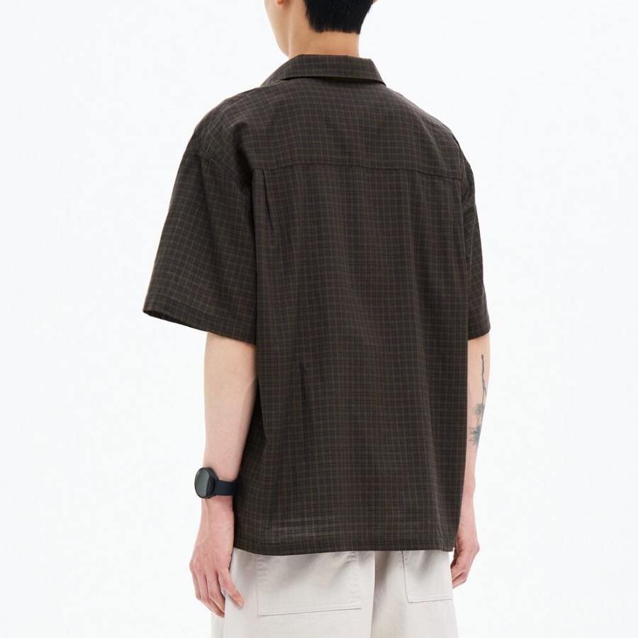 8 seconds Sheer Check Short-Sleeve Shirt — Brown