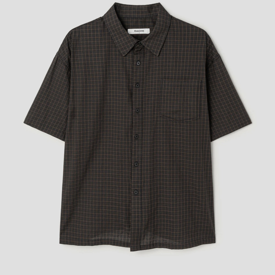 8 seconds Sheer Check Short-Sleeve Shirt — Brown