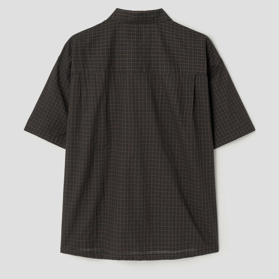 8 seconds Sheer Check Short-Sleeve Shirt — Brown