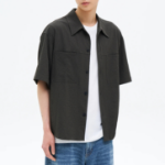 8 seconds Seersucker Short-Sleeve Shacket — Khaki