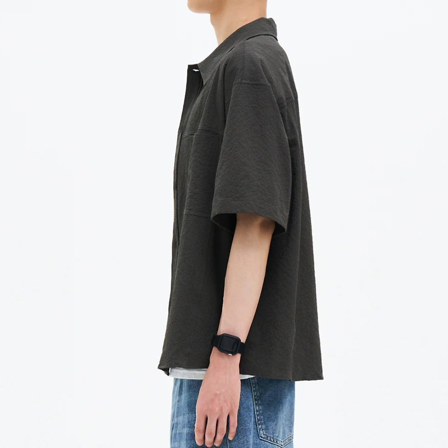 8 seconds Seersucker Short-Sleeve Shacket — Khaki