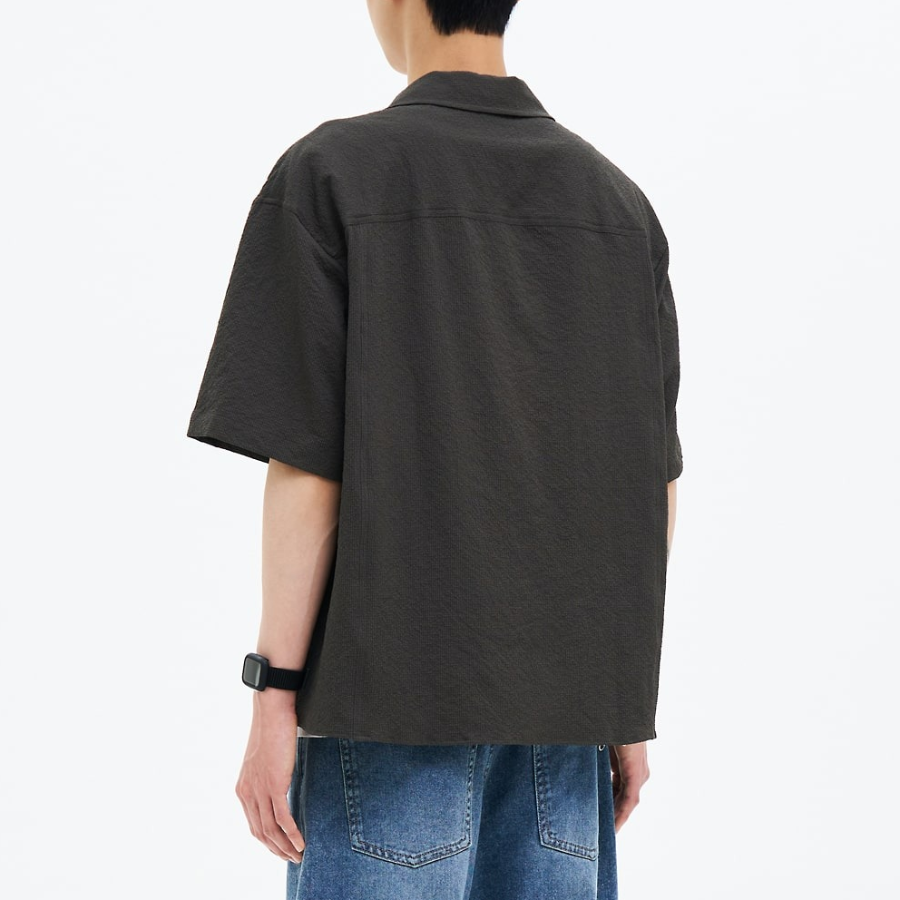 8 seconds Seersucker Short-Sleeve Shacket — Khaki