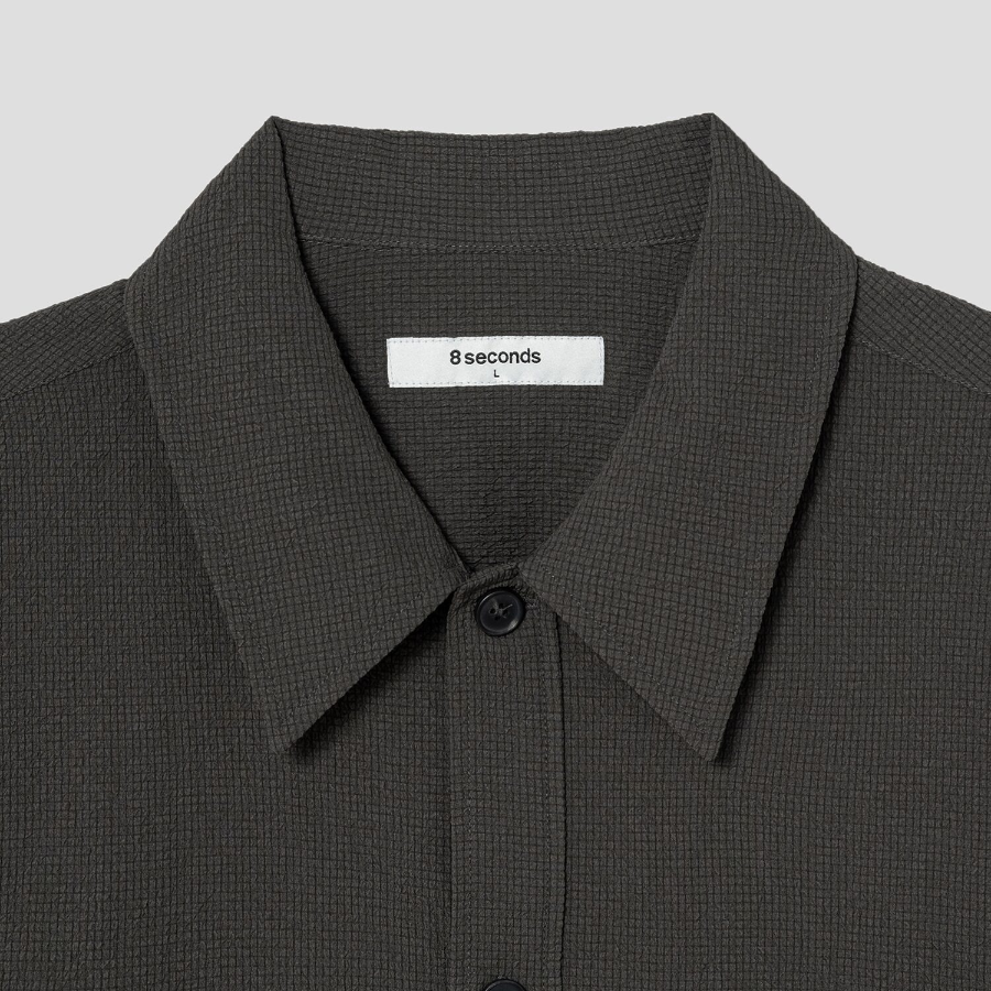 8 seconds Seersucker Short-Sleeve Shacket — Khaki