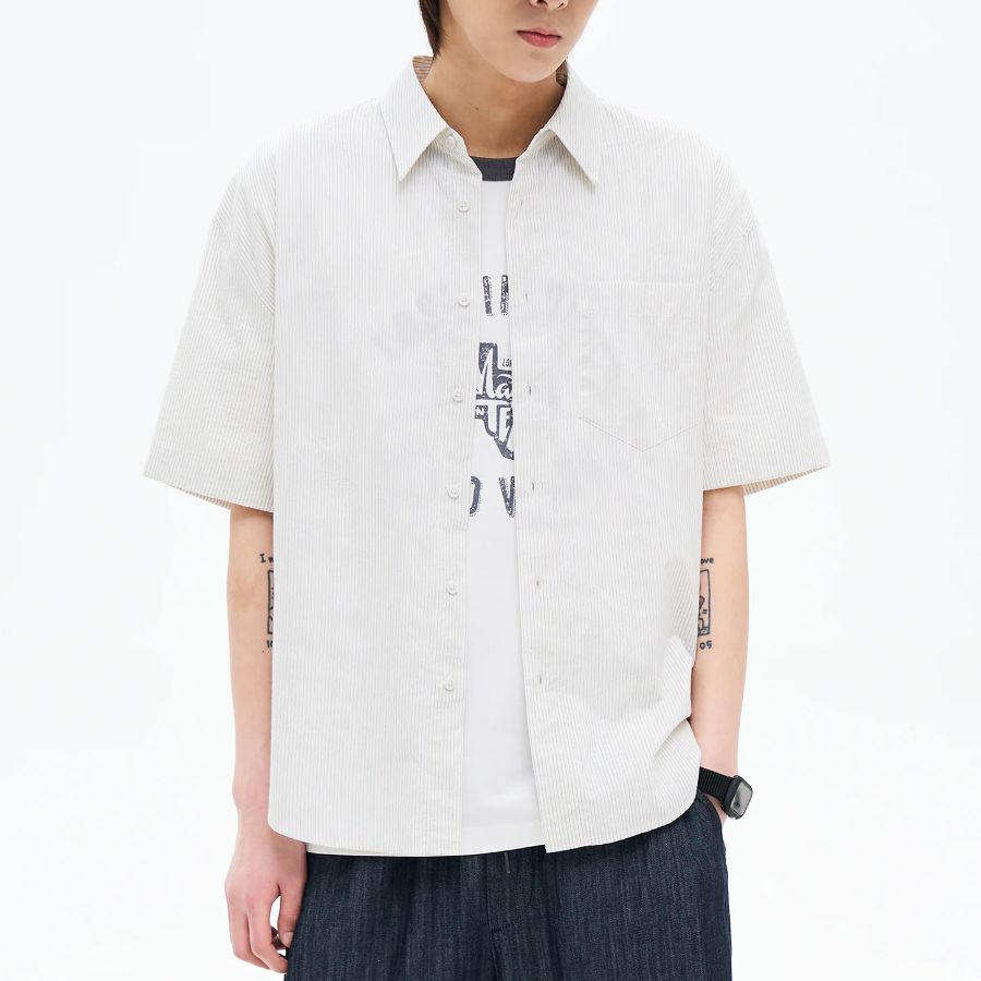 8 seconds Textured Stripe Short-Sleeve Shirt — Ivory