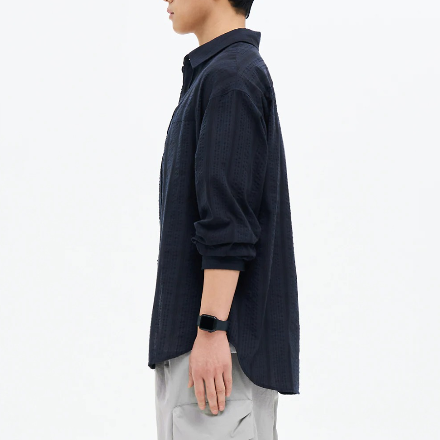 8 seconds Sheer Stripe Oversized Shirt — Navy