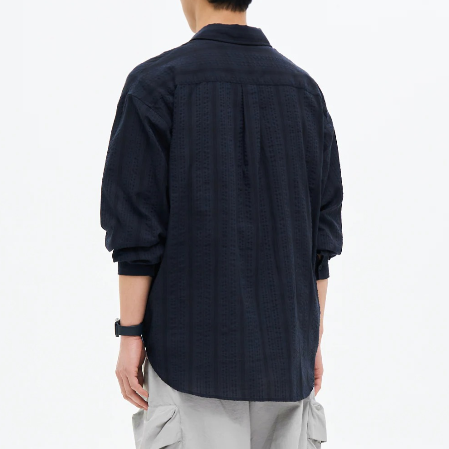 8 seconds Sheer Stripe Oversized Shirt — Navy