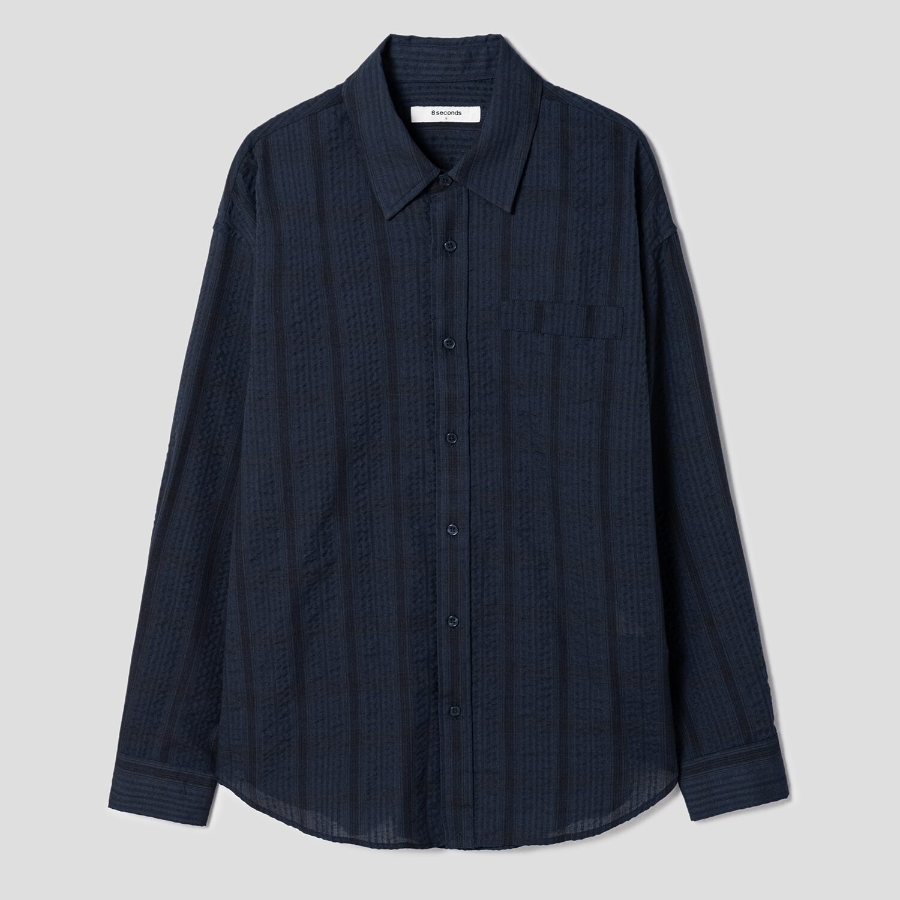 8 seconds Sheer Stripe Oversized Shirt — Navy