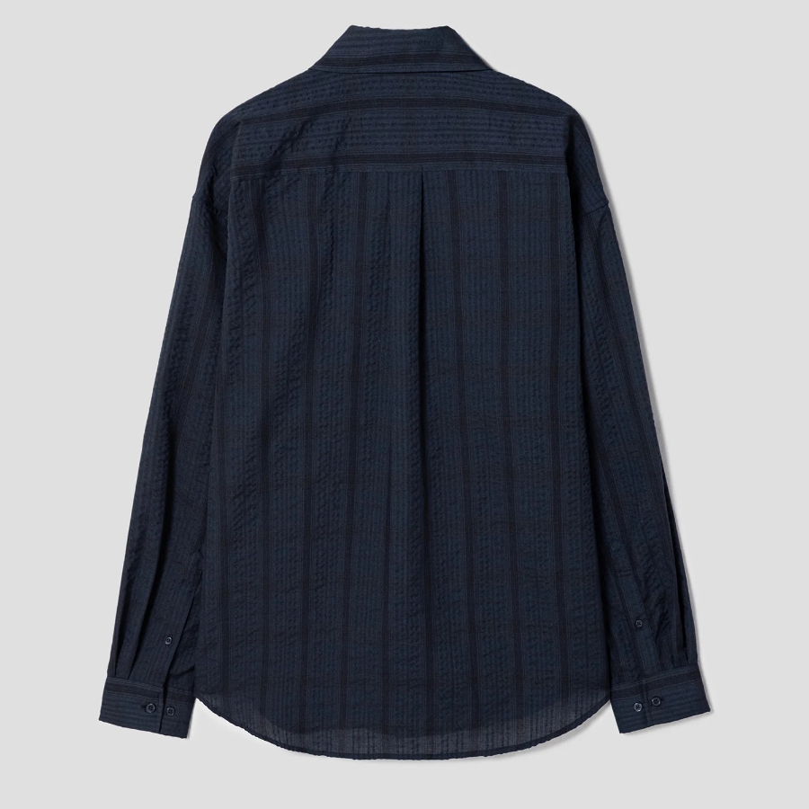 8 seconds Sheer Stripe Oversized Shirt — Navy