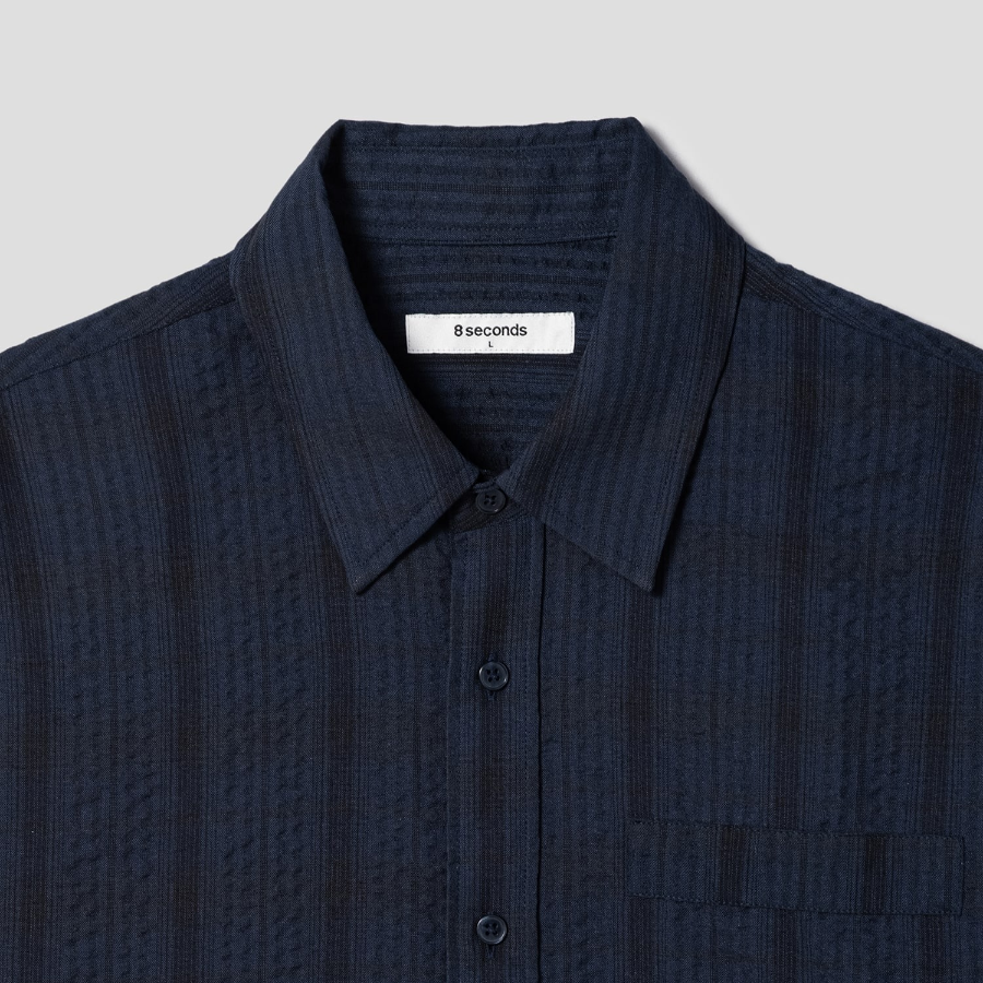 8 seconds Sheer Stripe Oversized Shirt — Navy