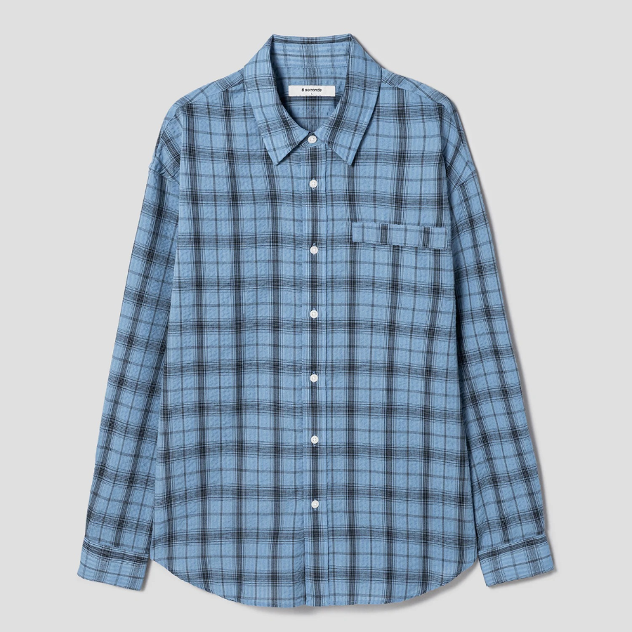 8 seconds Sheer Check Oversized Shirt — Blue